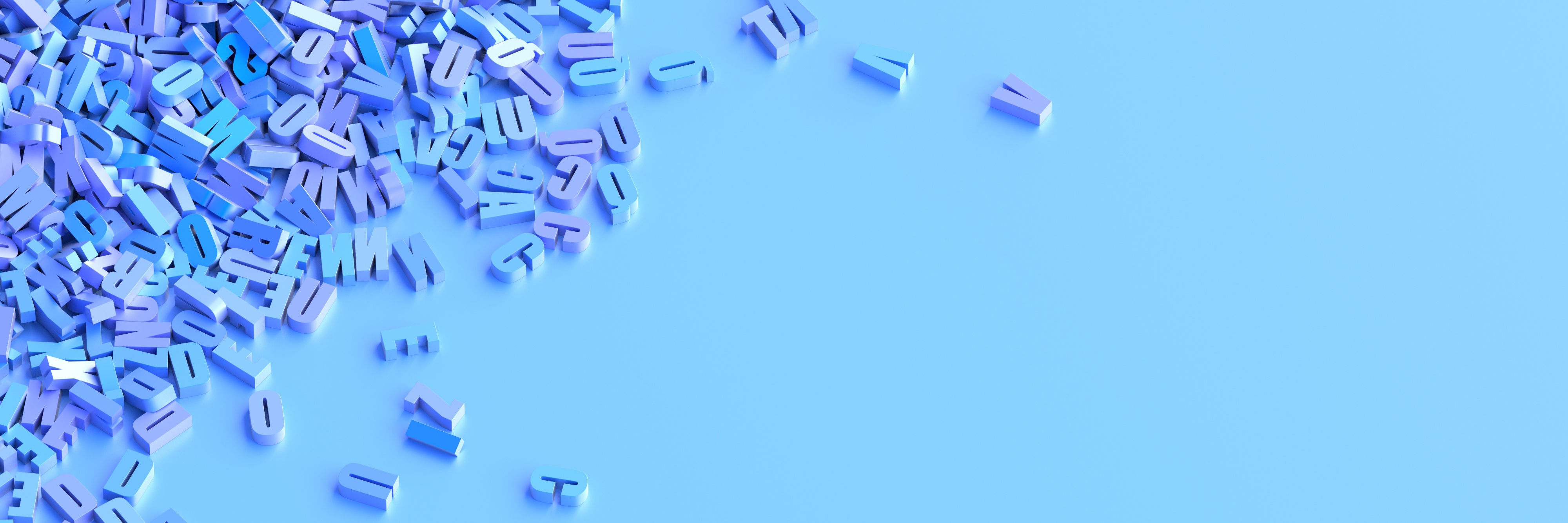 Letter blocks spilling out into a jumbled word on a blue surface